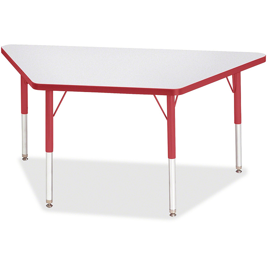 Jonti-Craft Berries Elementary Height Prism Edge Trapezoid Table Laminated Trapezoid, Red Top - Four Leg Base - 4 Legs - Height Adjustable - 15" to 24" Adjustment - 48" Table Top Length x 24" Table Top Width x 1.13" Table Top Thickness - 24"  (6438JCE008)