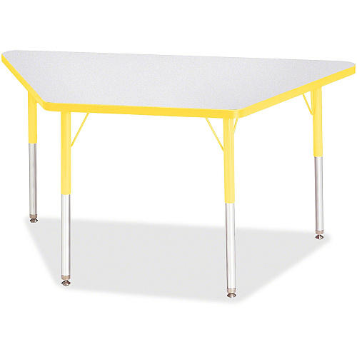 Jonti-Craft Berries Adult-Size Gray Laminate Trapezoid Table Laminated Trapezoid, Yellow Top - Four Leg Base - 4 Legs - Height Adjustable - 24" to 31" Adjustment - 48" Table Top Length x 24" Table Top Width x 1.13" Table Top Thickness - 31" H (6438JCA007)
