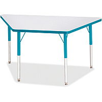 Jonti-Craft Berries Adult-Size Gray Laminate Trapezoid Table Laminated Trapezoid, Teal Top - Four Leg Base - 4 Legs - Height Adjustable - 24