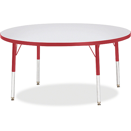 Jonti-Craft Berries Elementary Height Color Edge Round Table Red Round Top - Four Leg Base - 4 Legs - Height Adjustable - 15" to 24" Adjustment x 1.13" Table Top Thickness x 48" Table Top Diameter - 24" Height - Art, Craft - Assembly Required (6433JCE008)