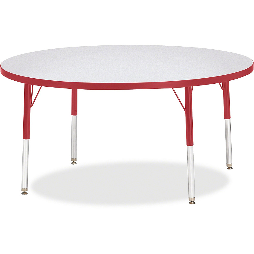 Jonti-Craft Berries Elementary Height Color Edge Round Table Red Round Top - Four Leg Base - 4 Legs - Height Adjustable - 15" to 24" Adjustment x 1.13" Table Top Thickness x 48" Table Top Diameter - 24" Height - Art, Craft - Assembly Required (6433JCE008)