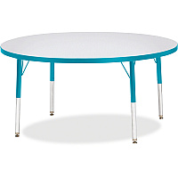 Jonti-Craft Berries Elementary Height Color Edge Round Table Teal Round Top - Four Leg Base - 4 Legs - Height Adjustable - 15" to 24" Adjustment x 1.13" Table Top Thickness x 48" Table Top Diameter - 24" Height - Art, Craft - Assembly Require (6433JCE005)