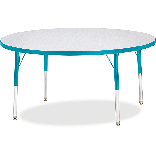 Jonti-Craft Berries Elementary Height Color Edge Round Table Teal Round Top - Four Leg Base - 4 Legs - Height Adjustable - 15" to 24" Adjustment x 1.13" Table Top Thickness x 48" Table Top Diameter - 24" Height - Art, Craft - Assembly Require (6433JCE005)