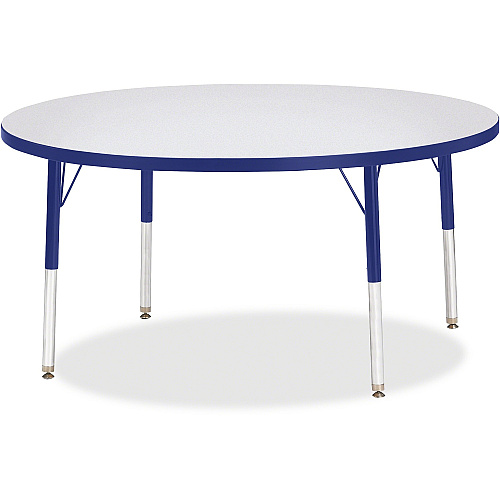 Jonti-Craft Berries Elementary Height Color Edge Round Table Blue Round Top - Four Leg Base - 4 Legs - Height Adjustable - 15" to 24" Adjustment x 1.13" Table Top Thickness x 48" Table Top Diameter - 24" Height - Art, Craft - Assembly Require (6433JCE003)