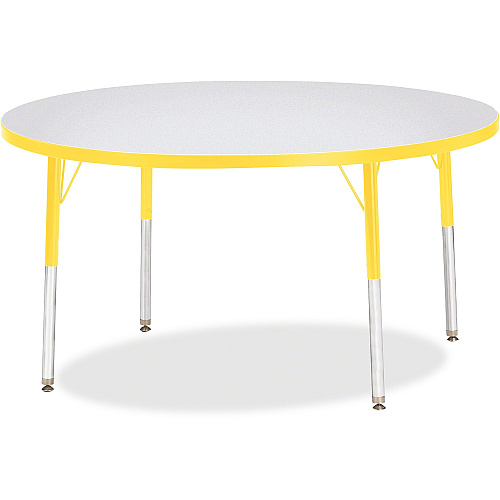 Jonti-Craft Berries Adult Height Color Edge Round Table Laminated Round, Yellow Top - Four Leg Base - 4 Legs - Height Adjustable - 24" to 31" Adjustment x 1.13" Table Top Thickness x 48" Table Top Diameter - 31" Height - Art, Craft - Assembly (6433JCA007)