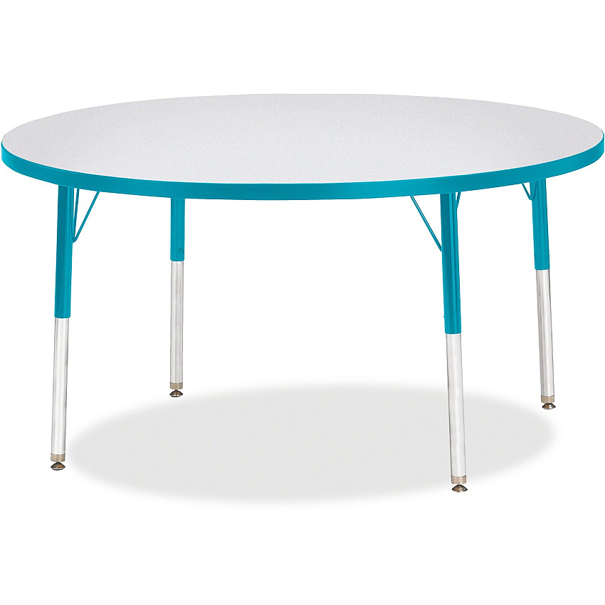 Jonti-Craft Berries Adult Height Color Edge Round Table Laminated Round, Teal Top - Four Leg Base - 4 Legs - Height Adjustable - 24" to 31" Adjustment x 1.13" Table Top Thickness x 48" Table Top Diameter - 31" Height - Art, Craft - Assembly R (6433JCA005)
