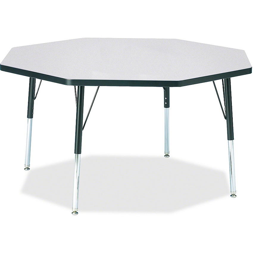 Berries Berries Elementary Height Color Edge Octagon Table Gray Octagonal Top - Four Leg Base - 4 Legs - Height Adjustable - 15" to 24" Adjustment x 1.13" Table Top Thickness x 48" Table Top Diameter - 24" Height - Art, Craft - Assembly Requi (6428JCE180)