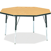 Jonti-Craft Berries Adult Height Color Top Octagon Table Black Oak Octagonal, Laminated Top - Four Leg Base - 4 Legs - Height Adjustable - 24" to 31" Adjustment x 1.13" Table Top Thickness x 48" Table Top Diameter - 31" Height - Art, Craft -  (6428JCA210)