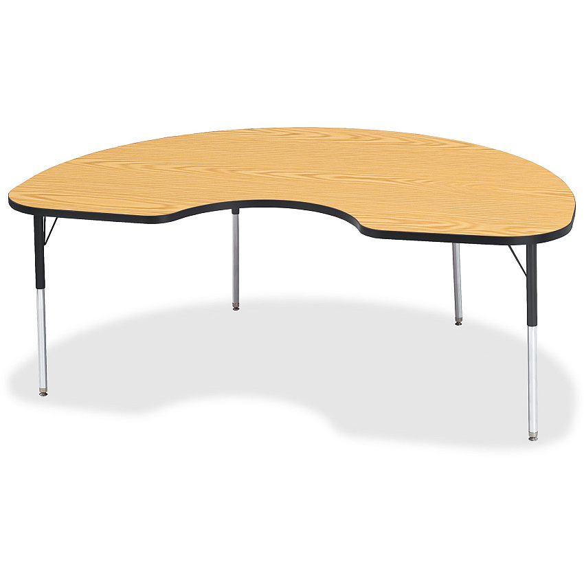 Jonti-Craft Berries Adult Color Top Kidney Table Black Oak Kidney-shaped, Laminated Top - Four Leg Base - 4 Legs - Height Adjustable - 24" to 31" Adjustment - 72" Table Top Length x 48" Table Top Width x 1.13" Table Top Thickness - 31" Height (6423JCA210)