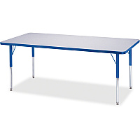 Jonti-Craft Berries Elementary Height Color Edge Rectangle Table Blue Rectangle Top - Four Leg Base - 4 Legs - Height Adjustable - 15" to 24" Adjustment - 72" Table Top Length x 30" Table Top Width x 1.13" Table Top Thickness - 24" Height - A (6413JCE003)