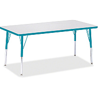 Jonti-Craft Berries Adult Height Color Edge Rectangle Table Laminated Rectangle, Teal Top - Four Leg Base - 4 Legs - Height Adjustable - 24