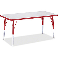 Jonti-Craft Berries Elementary Height Color Edge Rectangle Table Gray Rectangle Top - Four Leg Base - 4 Legs - Height Adjustable - 15" to 24" Adjustment - 48" Table Top Length x 24" Table Top Width x 1.13" Table Top Thickness - 24" Height - A (6403JCE008)