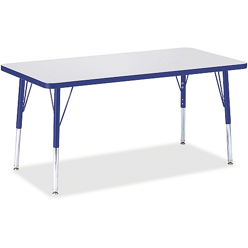 Jonti-Craft Berries Elementary Height Color Edge Rectangle Table Blue Rectangle Top - Four Leg Base - 4 Legs - Height Adjustable - 15" to 24" Adjustment - 48" Table Top Length x 24" Table Top Width x 1.13" Table Top Thickness - 24" Height - A (6403JCE003)