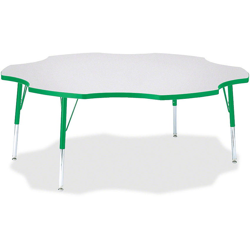 Jonti-Craft Berries Elementary Height Prism Six-Leaf Table Green, Laminated Top - Four Leg Base - 4 Legs - Height Adjustable - 15" to 24" Adjustment x 1.13" Table Top Thickness x 60" Table Top Diameter - 24" Height - Educational Environment - (6458JCE119)
