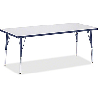 Jonti-Craft Berries Elementary Height Color Edge Rectangle Table Gray Rectangle Top - Four Leg Base - 4 Legs - Height Adjustable - 15" to 24" Adjustment - 72" Table Top Length x 30" Table Top Width x 1.13" Table Top Thickness - 24" Height - A (6413JCE112)