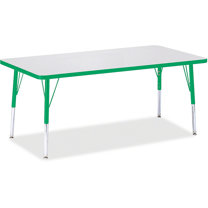Jonti-Craft Berries Elementary Height Color Edge Rectangle Table Green Rectangle, Laminated Top - Four Leg Base - 4 Legs - Height Adjustable - 15" to 24" Adjustment - 60" Table Top Length x 30" Table Top Width x 1.13" Table Top Thickness - 24 (6408JCE119)