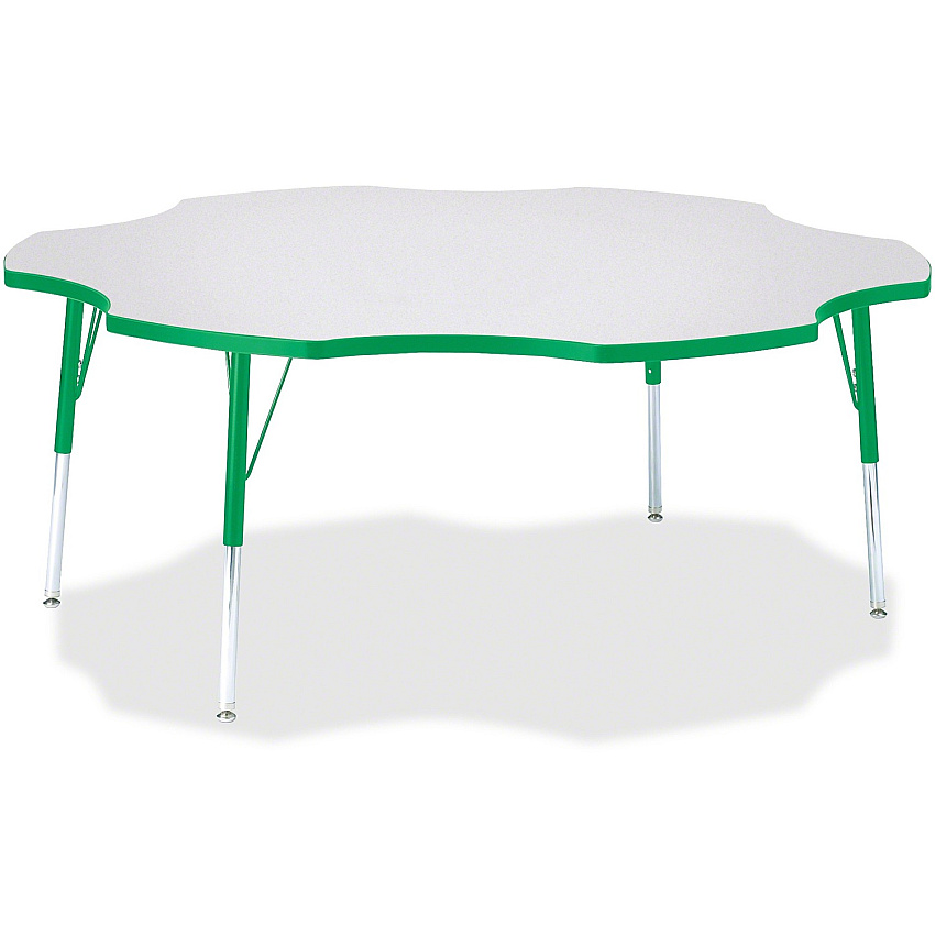 Jonti-Craft Berries Prism Six-Leaf Student Table Green, Laminated Top - Four Leg Base - 4 Legs - Height Adjustable - 24" to 31" Adjustment x 1.13" Table Top Thickness x 60" Table Top Diameter - 31" Height - Educational Environment - Assembly  (6458JCA119)