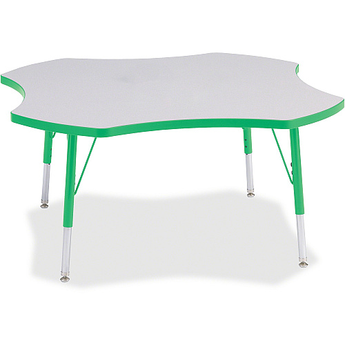 Jonti-Craft Berries Elementary Height Prism Four-Leaf Table Green, Laminated Top - Four Leg Base - 4 Legs - Height Adjustable - 15" to 24" Adjustment x 1.13" Table Top Thickness x 48" Table Top Diameter - 24" Height - Educational Environment  (6453JCE119)