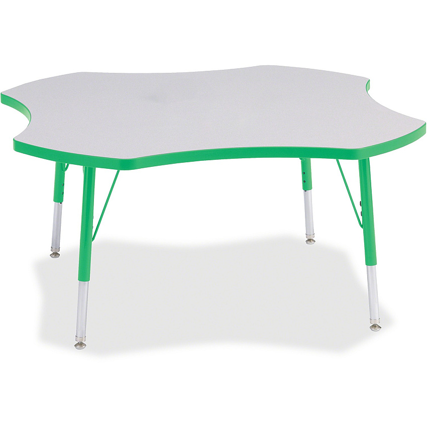 Jonti-Craft Berries Elementary Height Prism Four-Leaf Table Green, Laminated Top - Four Leg Base - 4 Legs - Height Adjustable - 15" to 24" Adjustment x 1.13" Table Top Thickness x 48" Table Top Diameter - 24" Height - Educational Environment  (6453JCE119)