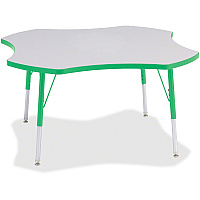 Jonti-Craft Berries Prism Four-Leaf Student Table Green, Laminated Top - Four Leg Base - 4 Legs - Height Adjustable - 24" to 31" Adjustment x 1.13" Table Top Thickness x 48" Table Top Diameter - 31" Height - Educational Environment - Assembly (6453JCA119)