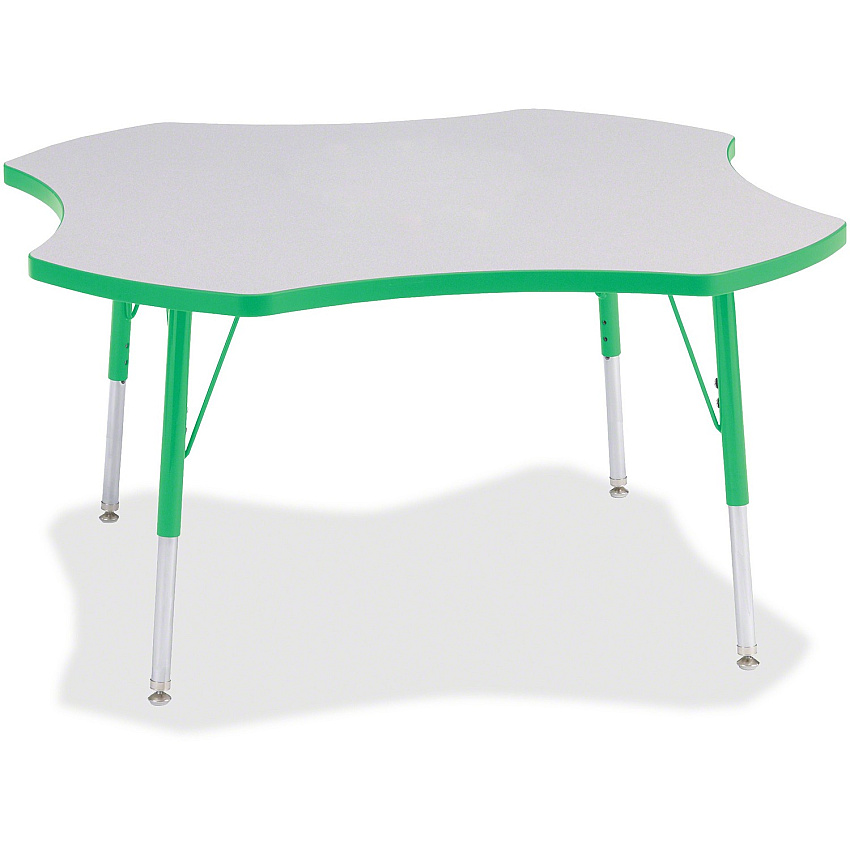 Jonti-Craft Berries Prism Four-Leaf Student Table Green, Laminated Top - Four Leg Base - 4 Legs - Height Adjustable - 24" to 31" Adjustment x 1.13" Table Top Thickness x 48" Table Top Diameter - 31" Height - Educational Environment - Assembly (6453JCA119)