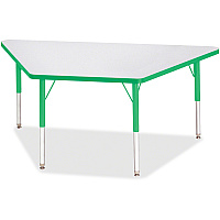 Jonti-Craft Berries Elementary Height Prism Edge Trapezoid Table Green Trapezoid, Laminated Top - Four Leg Base - 4 Legs - Height Adjustable - 15" to 24" Adjustment - 60" Table Top Length x 30" Table Top Width x 1.13" Table Top Thickness - 24 (6443JCE119)