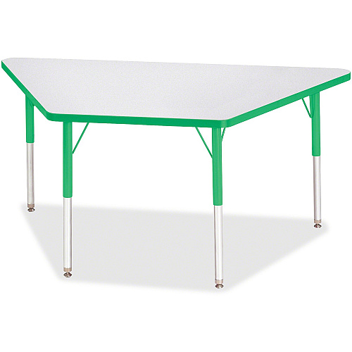 Jonti-Craft Berries Adult-Size Gray Laminate Trapezoid Table Green Trapezoid, Laminated Top - Four Leg Base - 4 Legs - Height Adjustable - 24" to 31" Adjustment - 60" Table Top Length x 30" Table Top Width x 1.13" Table Top Thickness - 31" He (6443JCA119)