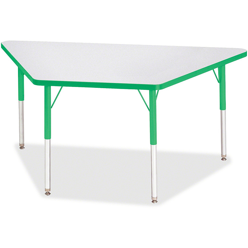 Jonti-Craft Berries Adult-Size Gray Laminate Trapezoid Table Green Trapezoid, Laminated Top - Four Leg Base - 4 Legs - Height Adjustable - 24" to 31" Adjustment - 60" Table Top Length x 30" Table Top Width x 1.13" Table Top Thickness - 31" He (6443JCA119)