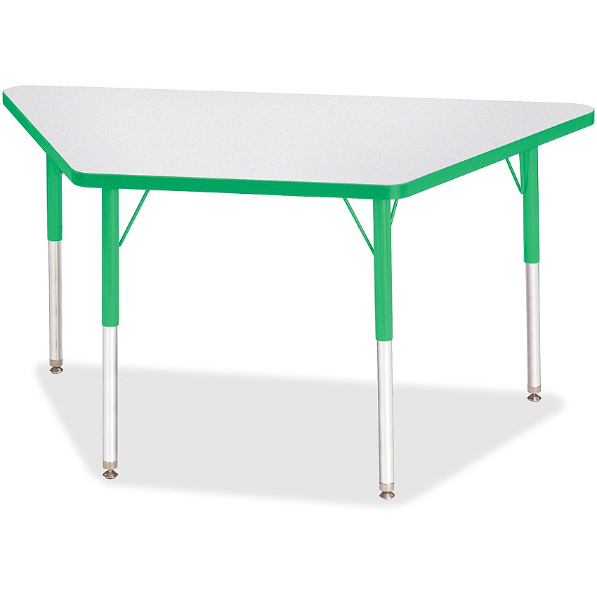 Jonti-Craft Berries Adult-Size Gray Laminate Trapezoid Table Green Trapezoid, Laminated Top - Four Leg Base - 4 Legs - Height Adjustable - 24" to 31" Adjustment - 48" Table Top Length x 24" Table Top Width x 1.13" Table Top Thickness - 31" He (6438JCA119)