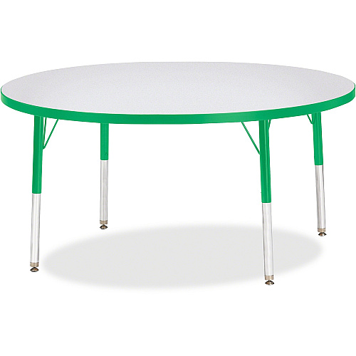 Jonti-Craft Berries Elementary Height Color Edge Round Table Green Round Top - Four Leg Base - 4 Legs - Height Adjustable - 15" to 24" Adjustment x 1.13" Table Top Thickness x 48" Table Top Diameter - 24" Height - Art, Craft - Assembly Requir (6433JCE119)