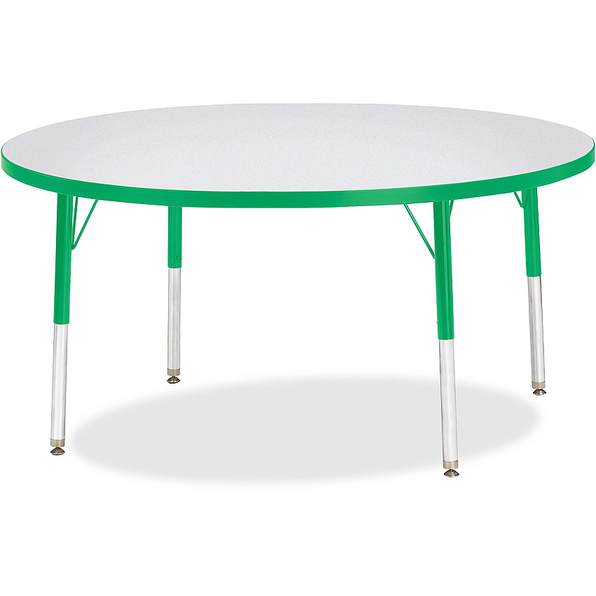 Jonti-Craft Berries Elementary Height Color Edge Round Table Green Round Top - Four Leg Base - 4 Legs - Height Adjustable - 15" to 24" Adjustment x 1.13" Table Top Thickness x 48" Table Top Diameter - 24" Height - Art, Craft - Assembly Requir (6433JCE119)