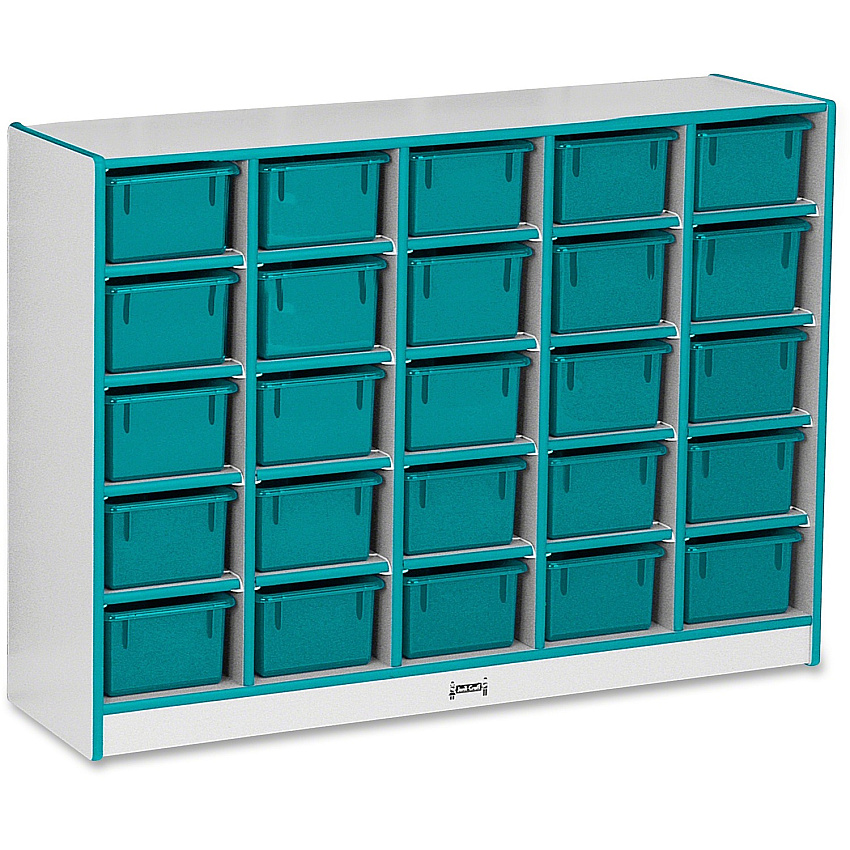 Jonti-Craft Rainbow Accents Cubbie-trays Storage Unit 25 Compartment(s) - 35.50" Height x 48" Width x 15" Depth - Laminated - Teal - Rubber - 1 Each (0426JCWW005)
