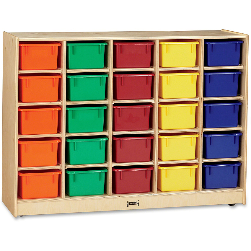 Jonti-Craft Rainbow Accents 25 Cubbie-trays Mobile Storage Unit 35.50" Height x 48" Width x 15" Depth - Durable - Baltic - Acrylic, Rubber - 1 Each (0426JC)