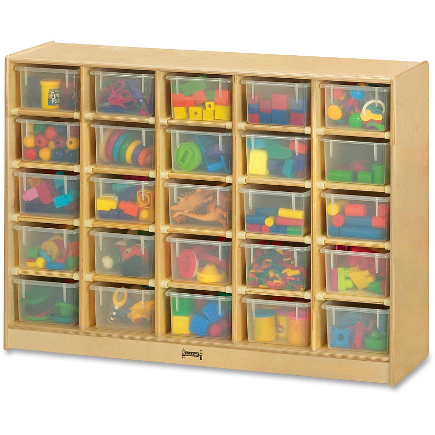 Jonti-Craft Rainbow Accents 25 Cubbie-trays Mobile Storage Unit 35.50" Height x 48" Width x 15" Depth - Durable - Baltic - Acrylic, Rubber - 1 Each (04260JC)