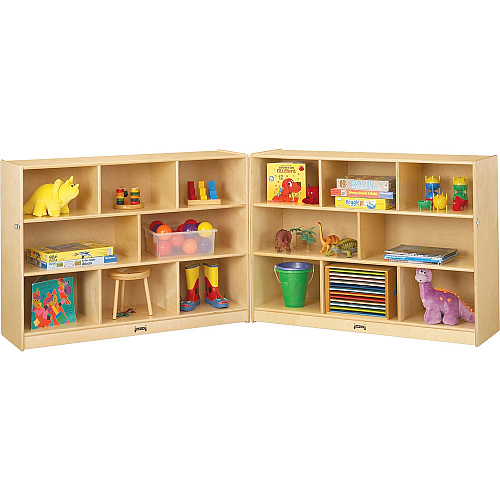 Jonti-Craft Mobile Fold-n-Lock Open Shelf Unit 35.50" Height x 96.50" Width x 15" Depth - Floor - Foldable, Lockable, Stain Resistant, Sturdy, Mobility, Caster - White - Baltic Birch Plywood - 1 Each (0369JC)