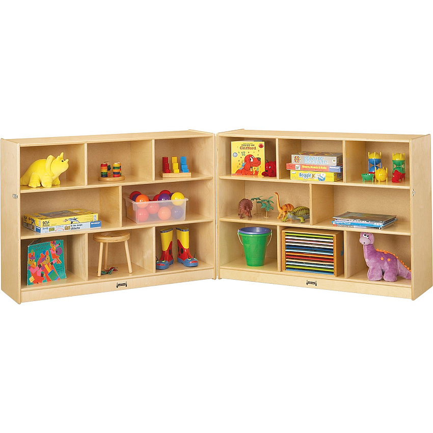 Jonti-Craft Mobile Fold-n-Lock Open Shelf Unit 35.50" Height x 96.50" Width x 15" Depth - Floor - Foldable, Lockable, Stain Resistant, Sturdy, Mobility, Caster - White - Baltic Birch Plywood - 1 Each (0369JC)