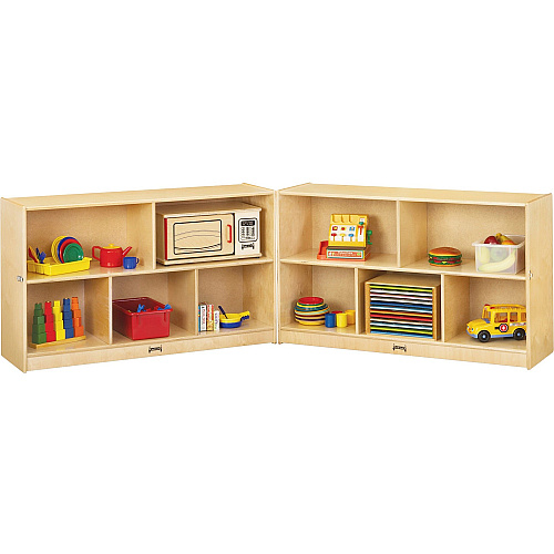 Jonti-Craft Mobile Fold-n-Lock Open Shelf Unit 29.50" Height x 96" Width x 15" Depth - Floor - Foldable, Lockable, Stain Resistant, Sturdy - White - Baltic Birch Plywood - 1 Each (0292JC)