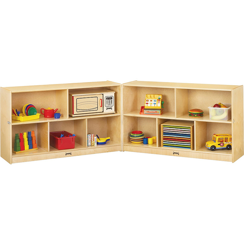 Jonti-Craft Mobile Fold-n-Lock Open Shelf Unit 29.50" Height x 96" Width x 15" Depth - Floor - Foldable, Lockable, Stain Resistant, Sturdy - White - Baltic Birch Plywood - 1 Each (0292JC)