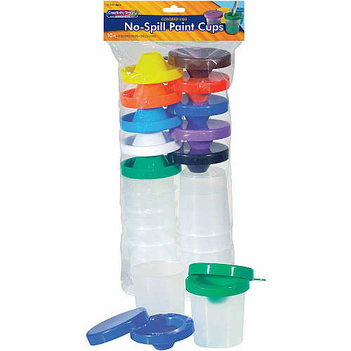 Pacon&reg; Creativity Street No-Spill Round Paint Cups With Colored Lids Assorted - 10 / Set (5100)