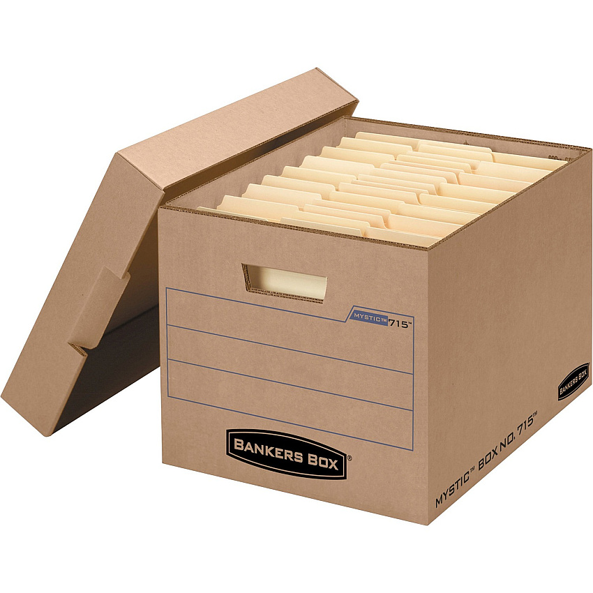 Bankers Box&reg; Mystic&trade; Storage Boxes Internal Dimensions: 12" Width x 15" Depth x 10" Height - External Dimensions: 13" Width x 16.3" Depth x 10.8" Height - Media Size Supported: Letter, Legal - Lift-off Closure - Stackable - Kraft - For (7150001)