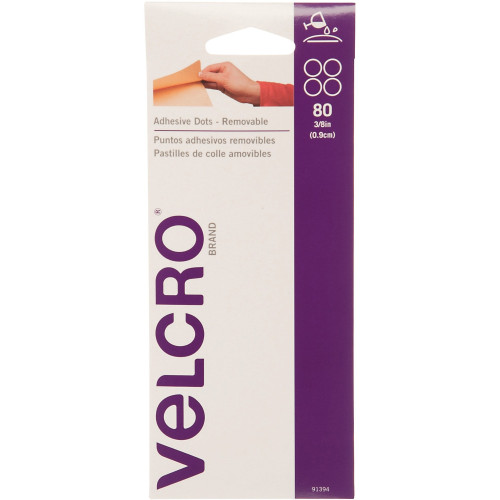 Velcro Sticky-Back Fasteners, Removable Adhesive, 0.38" dia, Clear, 80/Pack (91394)