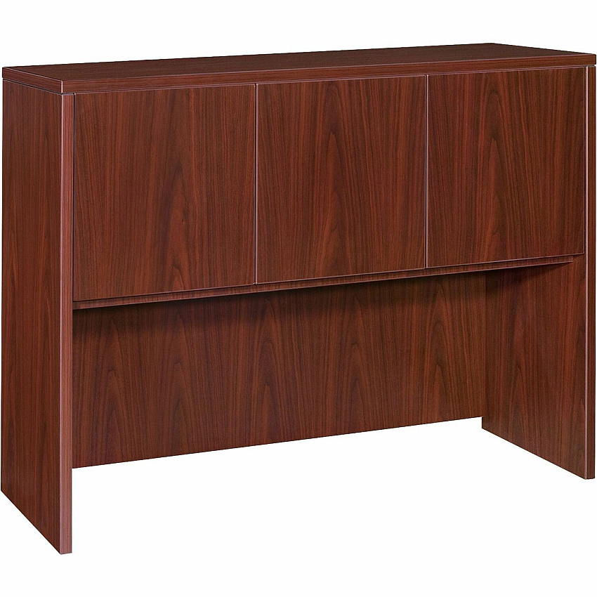 Lorell Essentials Series Stack-on Hutch with Doors 36" Height x 47.3" Width x 14.8" Depth - 3 Door(s) - Finish: Laminate, Mahogany - Grommet, Cord Management, Durable (LLR69384)