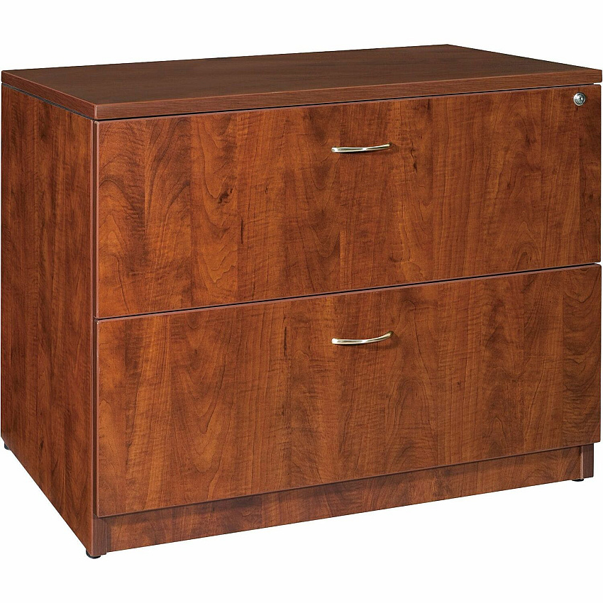 Lorell Essentials Series Lateral File 29.5" Height x 35.5" Width x 22" Depth - Finish: Cherry, Laminate - Leveling Glide, Lockable Drawer (LLR69433)