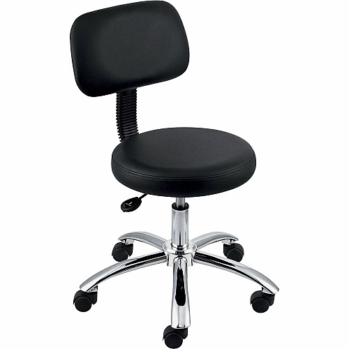 Lorell 16" Round Seat Pneumatic-Lift Stool with Back Vinyl Seat Material - 5-star Base - Black - 1 Each (LLR69511)