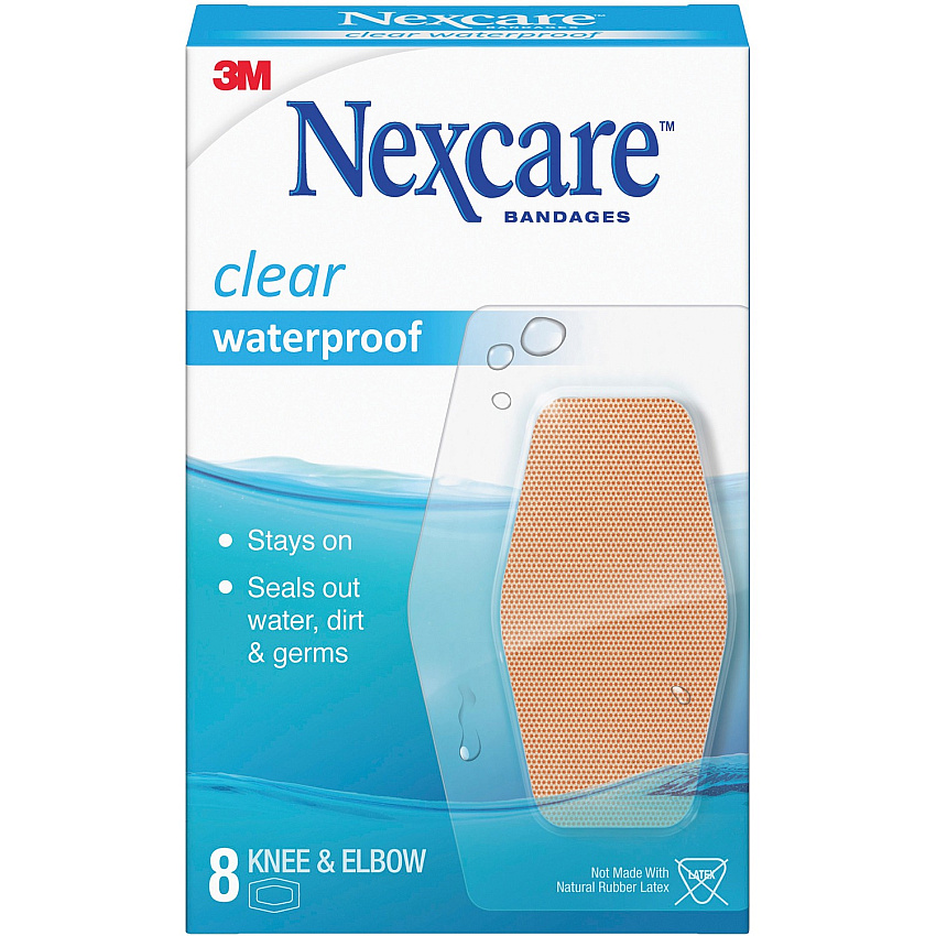 Nexcare Knee & Elbow Waterproof Bandages 2.38" Width x 3.50" Length - Clear - 8 / Box (58108)