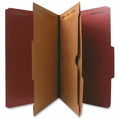 Nature Saver 2/5 Tab Cut Legal Recycled Classification Folder 8 1/2" x 14" - 2" Expansion - 4 Fastener(s) - 2" for Folder, 1" for Divider - 2 Pocket(s) - 2 Divider(s) - 25 pt. - Pressboard - Red - 100% Recycled - 10 / Box (95013)