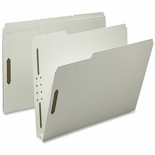 Nature Saver 1/3 Tab Cut Letter Recycled Fastener Folder 8 1/2" x 11" - 2" Expansion - 2 Fastener(s) - 2" for Folder - Top Tab Location - Assorted Tab Position - 25 pt. - Pressboard, Tyvek - Gray/Green - 100% Recycled - 25 / Box (SP17217)