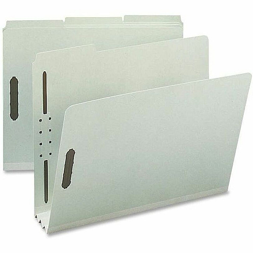 Nature Saver 1/3 Tab Cut Letter Recycled Fastener Folder 8 1/2" x 11" - 3" Expansion - 2 Fastener(s) - 2" for Folder - Top Tab Location - Assorted Tab Position - 25 pt. - Pressboard, Tyvek - Gray/Green - 100% Recycled - 25 / Box (SP17218)