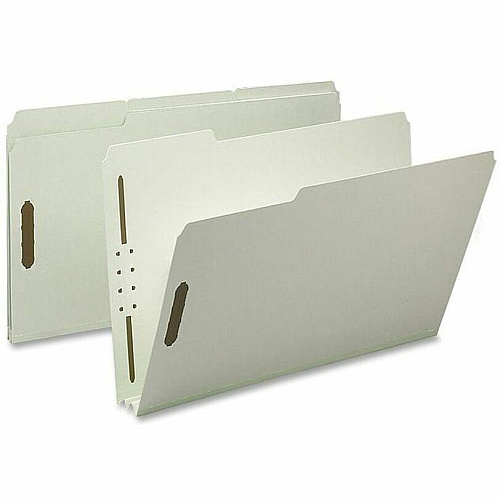 Nature Saver 1/3 Tab Cut Legal Recycled Fastener Folder 8 1/2" x 14" - 2" Expansion - 2 Fastener(s) - 2" for Folder - Top Tab Location - Assorted Tab Position - 25 pt. - Pressboard, Tyvek - Gray/Green - 100% Recycled - 25 / Box (SP17235)