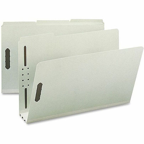 Nature Saver 1/3 Tab Cut Legal Recycled Fastener Folder 8 1/2" x 14" - 3" Expansion - 2 Fastener(s) - 2" for Folder - Top Tab Location - Assorted Tab Position - 25 pt. - Pressboard, Tyvek - Gray/Green - 100% Recycled - 25 / Box (SP17236)